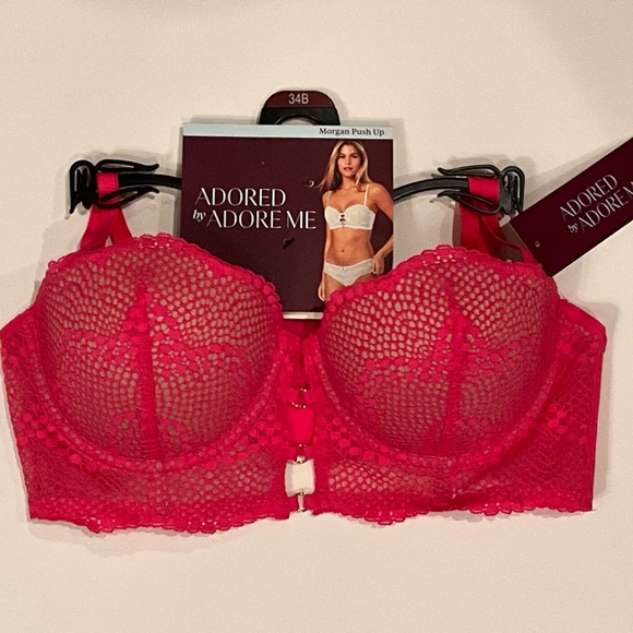 Adored by Adore Me Morgan Natural Lift Lace Push up Bra Hot Pink 34B - Picture 7 of 11